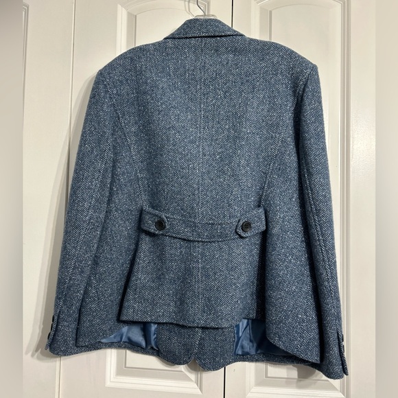 Vintage Talbots Women's Blue Herringbone Tweed Wool Blend Blazer Size 14W - Picture 3 of 13